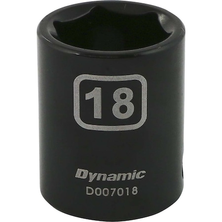 Dynamic 3/8" Drive Standard Socket, Black Phosphate, Tools 3/8" Drive 6 Point Metric, 18mm Standard Length D007018